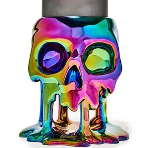 NWT  BATH & BODY WORKS Iridescent Dripping Skull Pedestal 3 Wick Candle Holder
